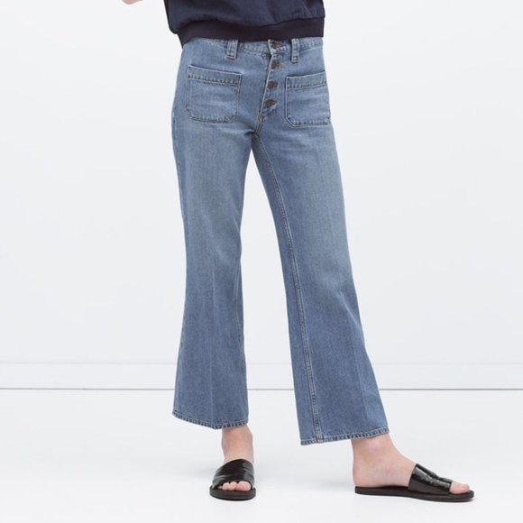 Zara Denim - Zara Cropped Flare High Waist Jeans
